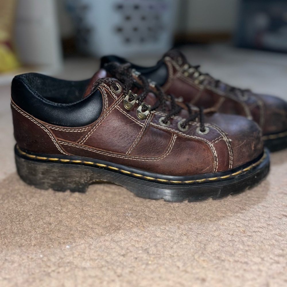 Brown and Black Leather Boots with Chunky Sole and Rugged Design